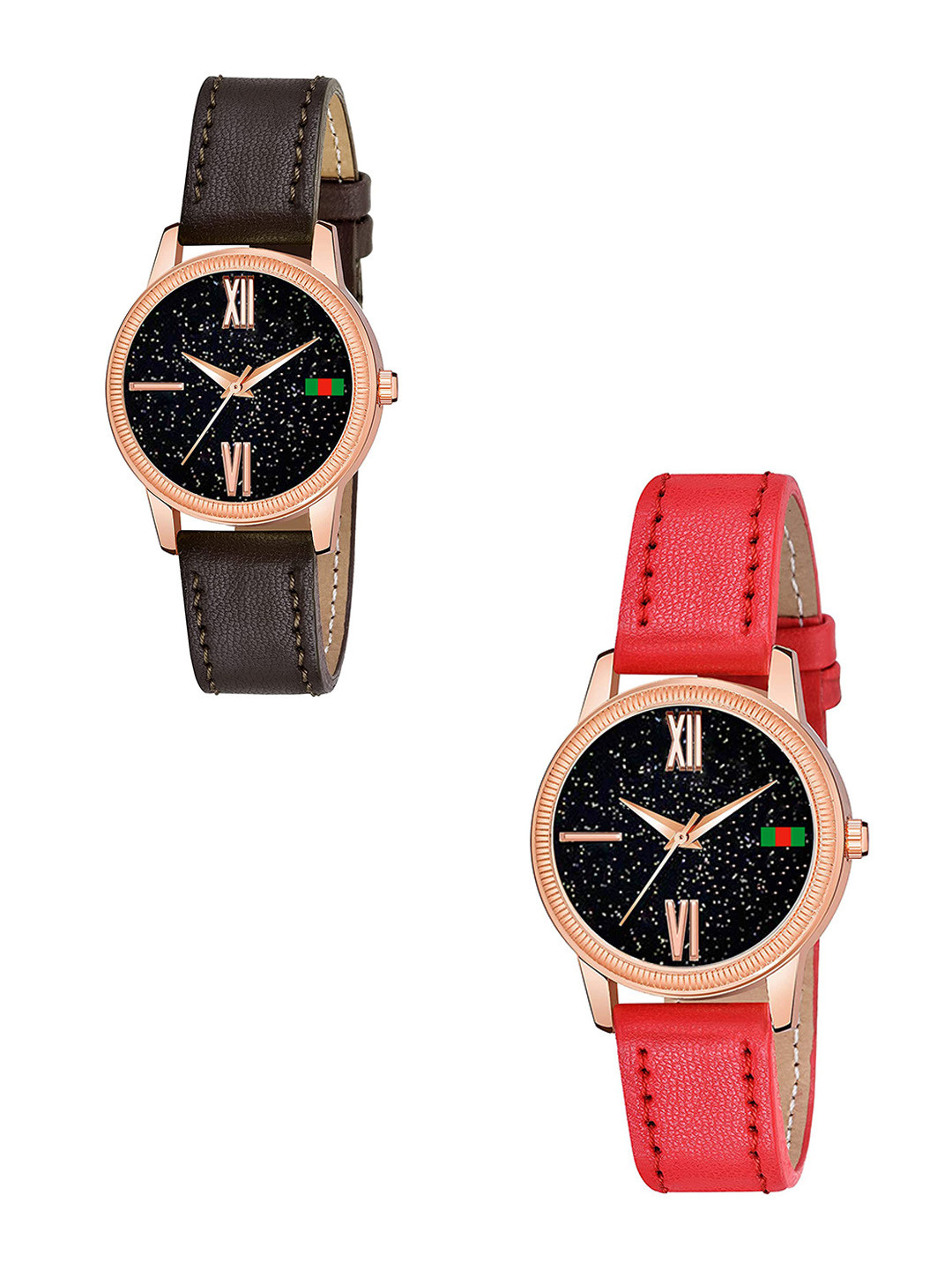 CSAMON Women Pack of 2 Dial & Regular Straps Analogue Watch C25RG Roman BRO RED L