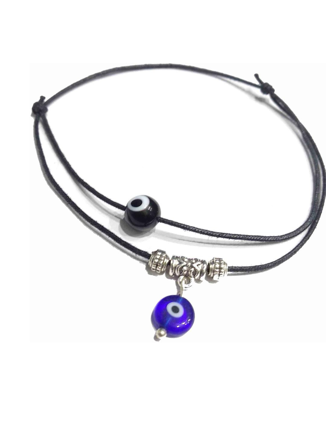 gurjari jewellers Women Black Thread EvilEye Beaded  Silver-Plated Adjustable Anklet
