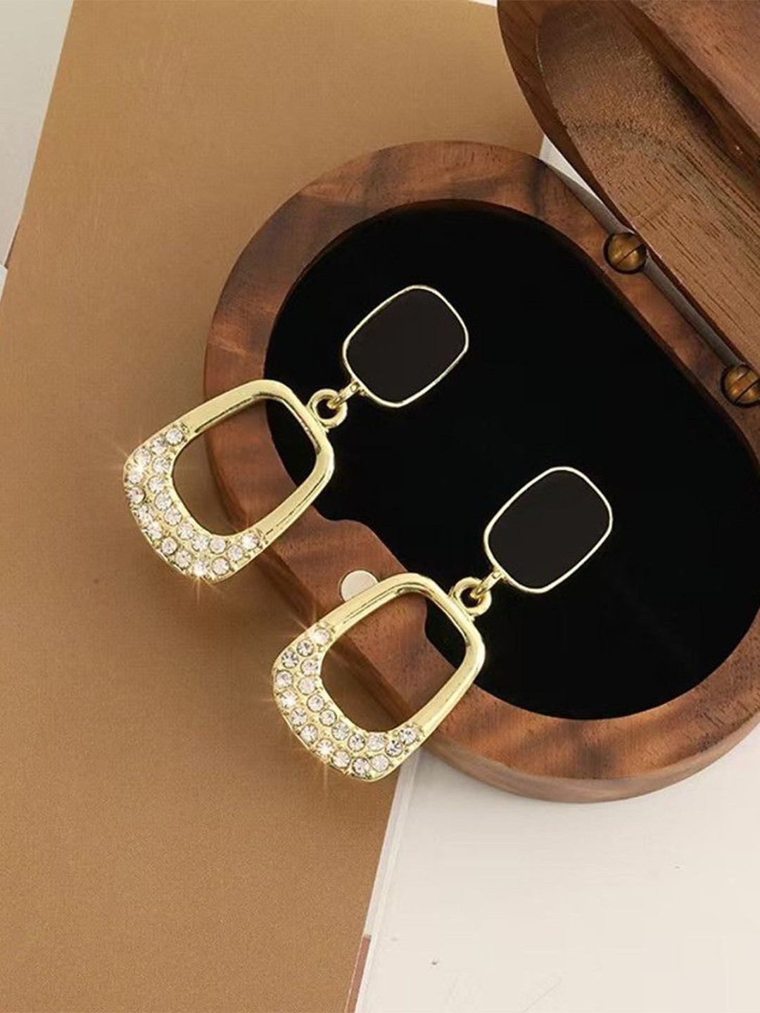 Celestria Rhinestone Studded Contemporary Korean Hoop Earrings