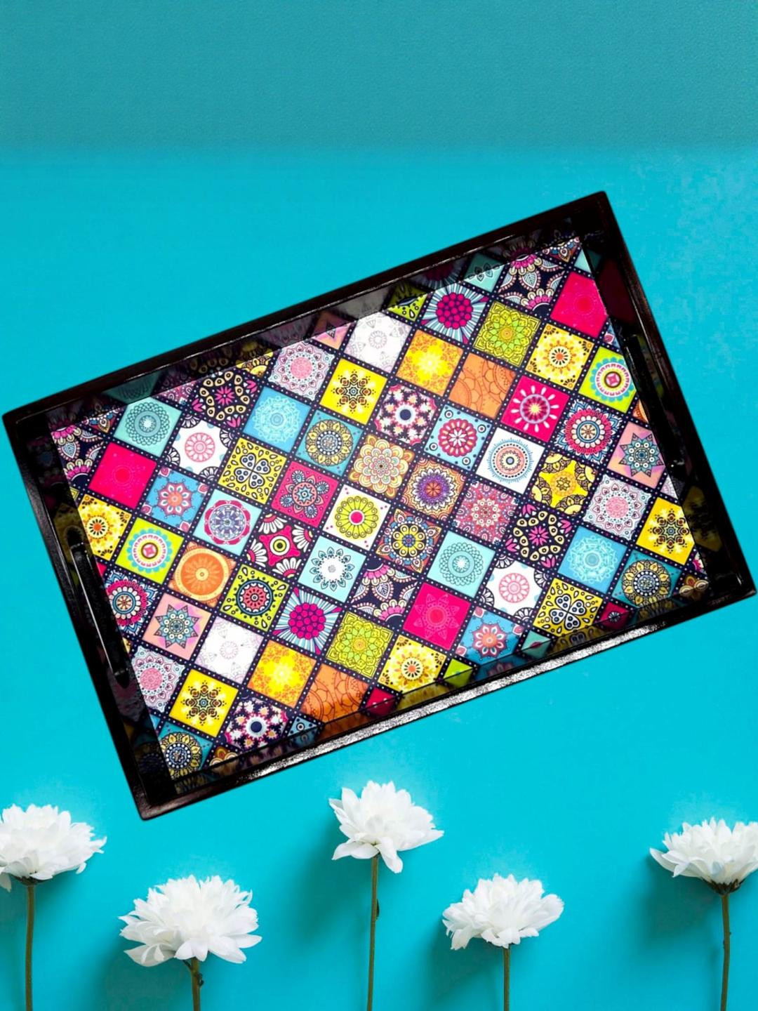 Angira handicrafts Brown 1 Pieces Wooden mandala Art Serving Tray