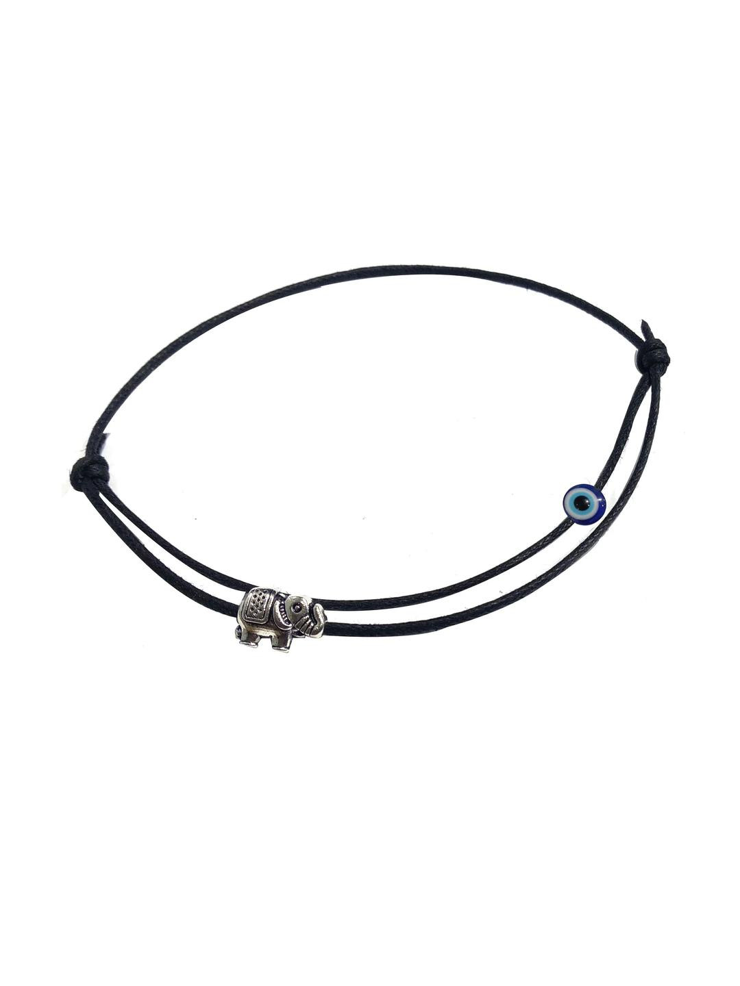 gurjari jewellers EvilEye and Eliphant Beads Two Layer Thread Anklet