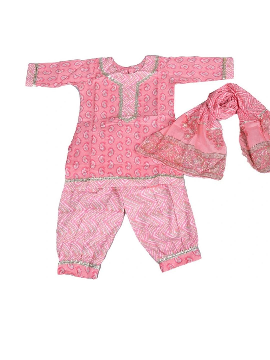 LITTLE DREAMS Girls PInk Printed Kurta Pyjama