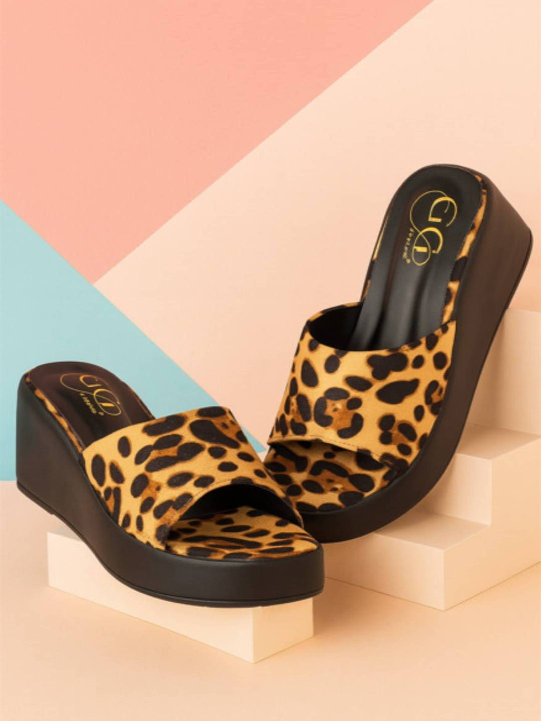 GLO GLAMP Women Leopard Print Skyline Wedges Sandals