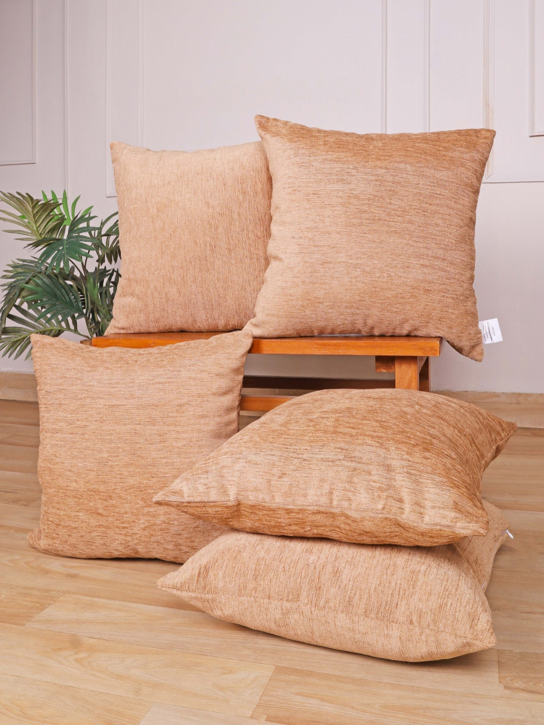STITCHNEST Set of 5 Beige Velvet Cushion Cover