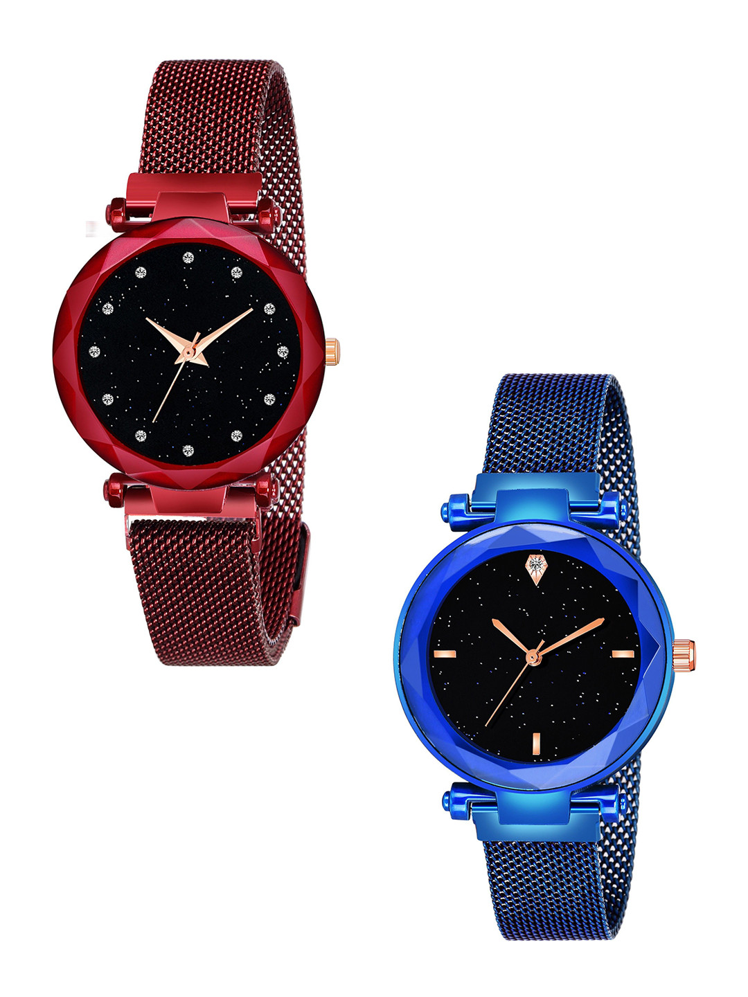 CSAMON Women Pack Of 2 Bracelet Style Straps Analogue Watch GR_379_Red_12_Blue_4_Figar