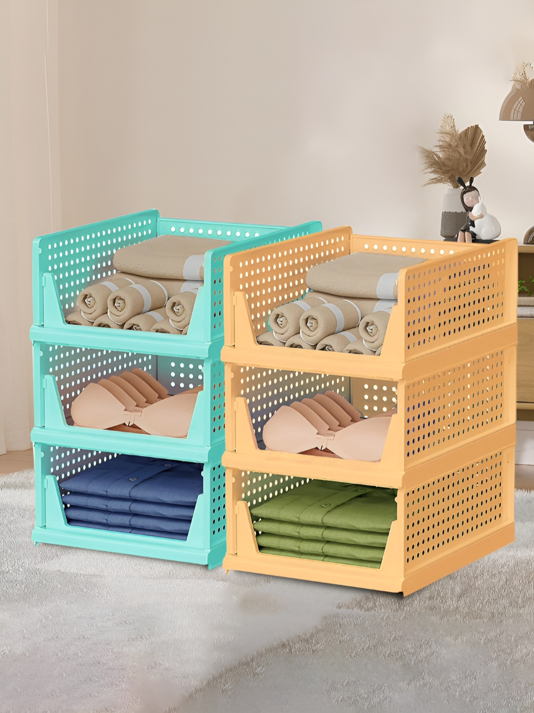 Aura Green & Off White 6 Pieces Textured Reusable Desk Organisers