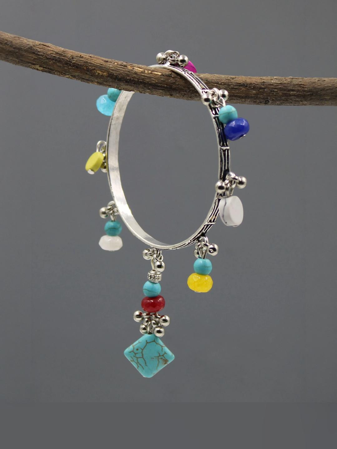 gurjari jewellers Women Silver Multi Color Gungru Beads Charm Ethnic Alloy Bangle