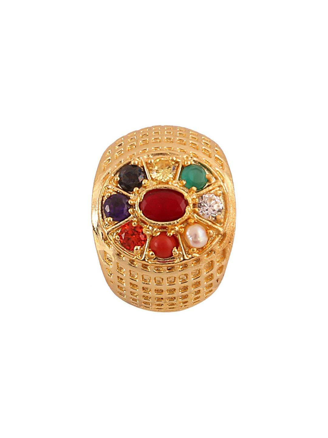 Navkar Crafts Unisex Gold-Plated Navratna Ring