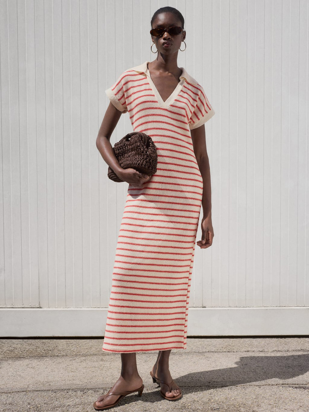 MANGO Open Knit Striped Side Slits T-shirt Dress