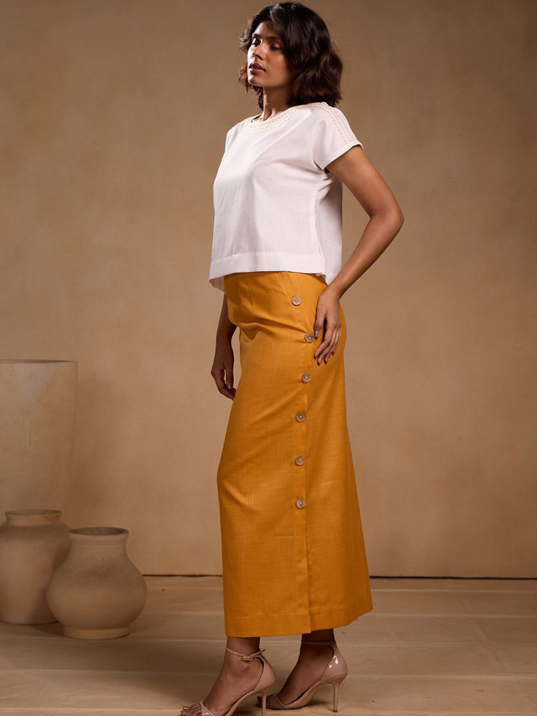 Chhaya Gandhi Design Studio Round Neck Half Sleeves Top With Skirt Co-Ords