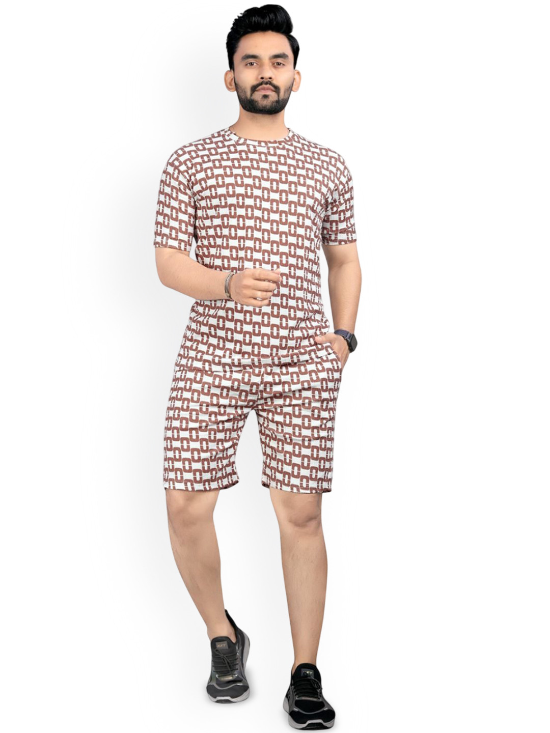 VIMALNATH SYNTHETICS Printed Round Neck T-Shirt & Chino Shorts Co-Ord Set