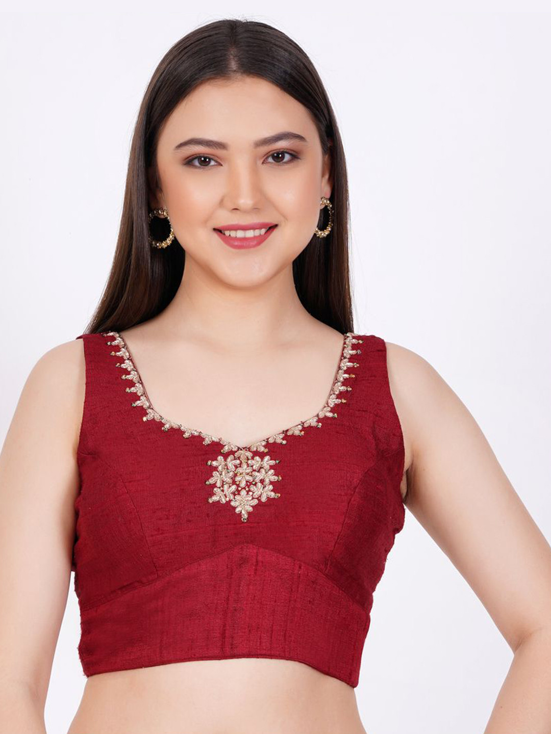 SUFIZA LIFESTYLE Zardosi Embellished Raw Silk Saree Blouse