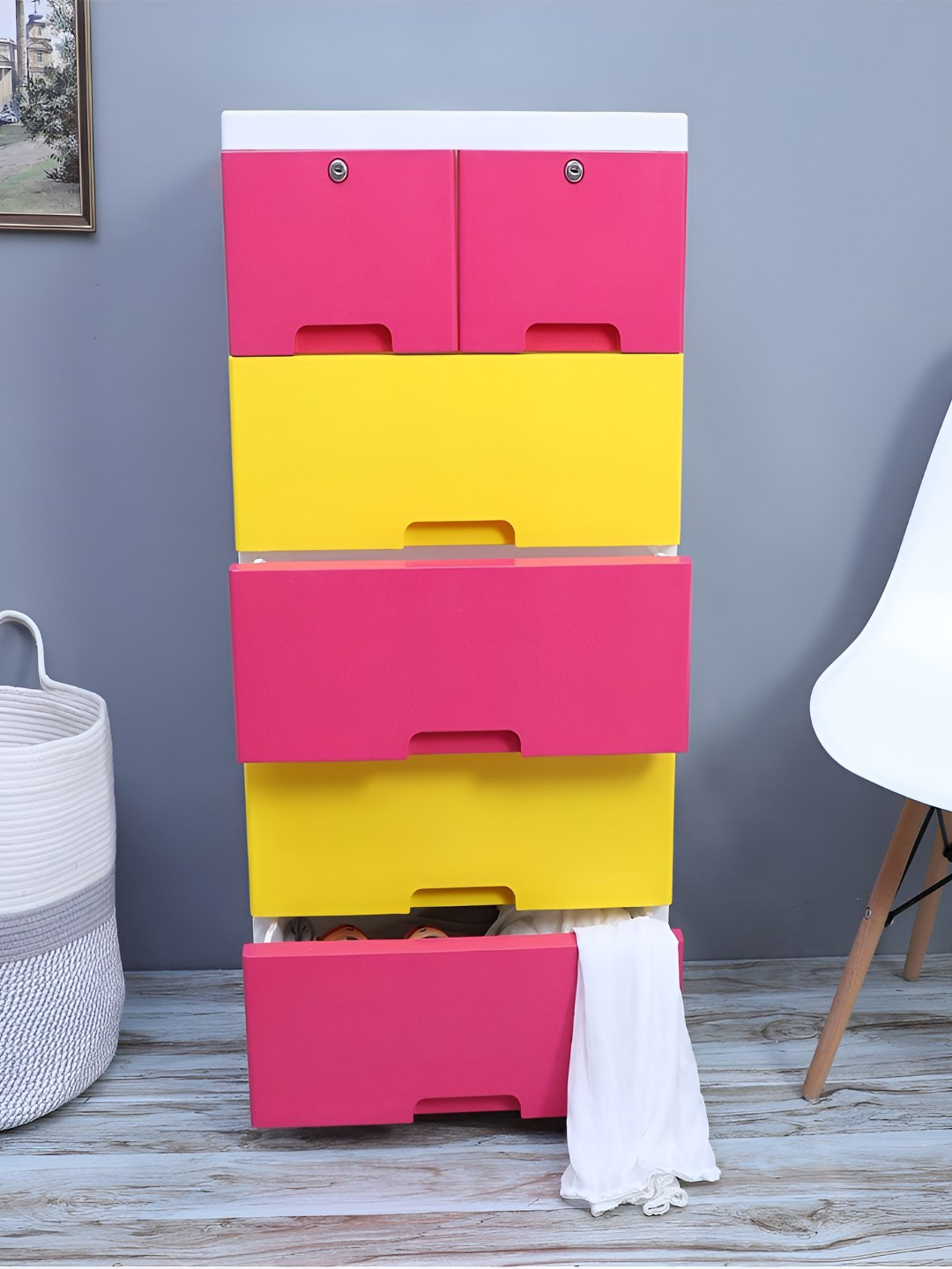 The Tickle Toe Kids Pink & Yellow Durable & Eco-Friendly 6-Drawer Storage Chest