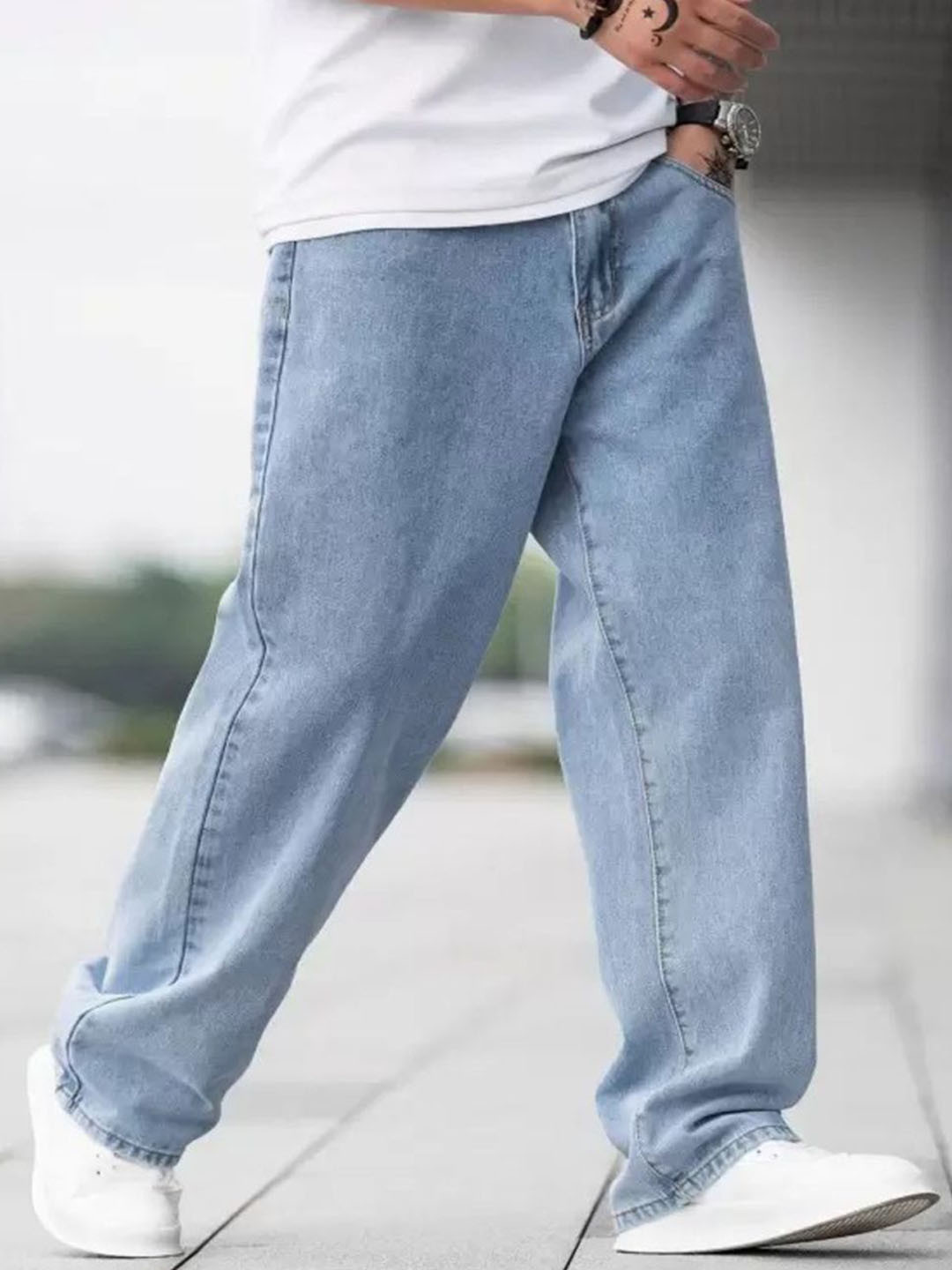 Playfeel Men Baggy Fit Mid-Rise Jeans