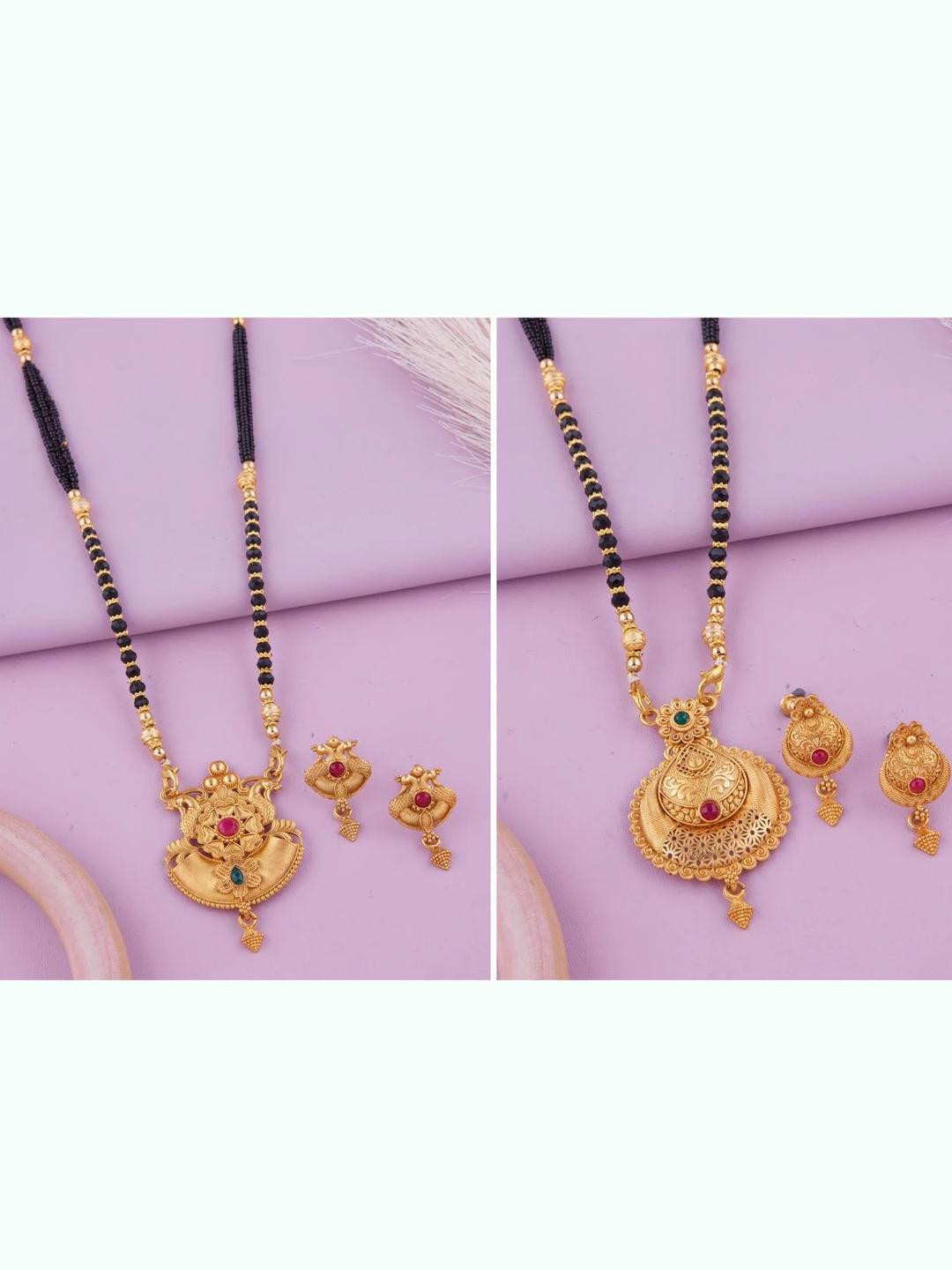 Bhanu diam Set of 2 Women Black & Gold Mangalsutra Necklace & Earring Set