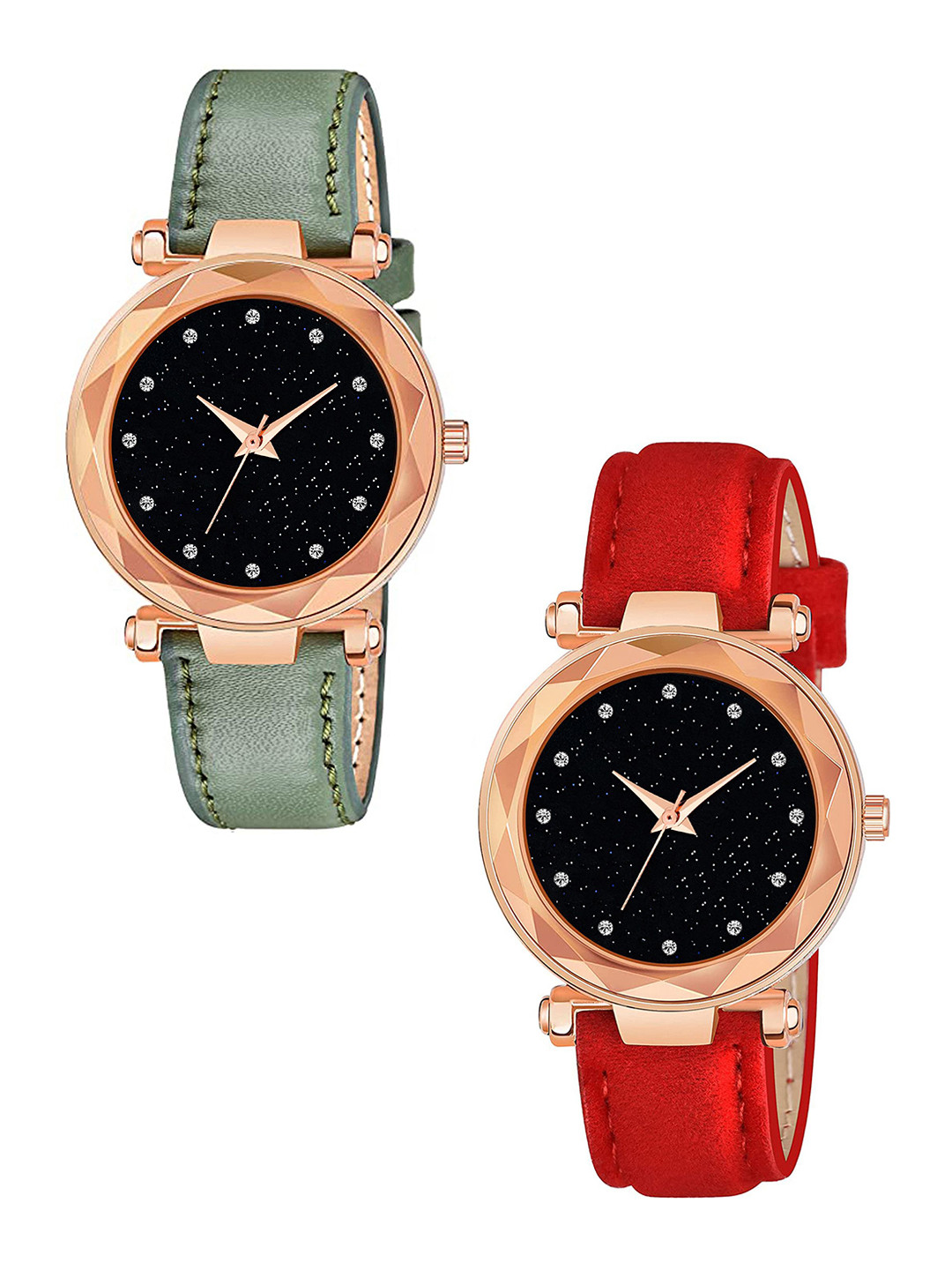 CSAMON Women Pack Of 2 Round Dial Analogue Watch GR379RG 12D GRE RED Vel L