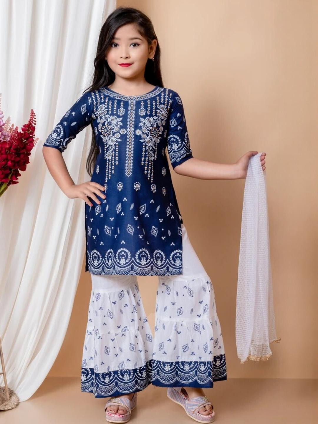 NFashion Girls Blue Kurta Set