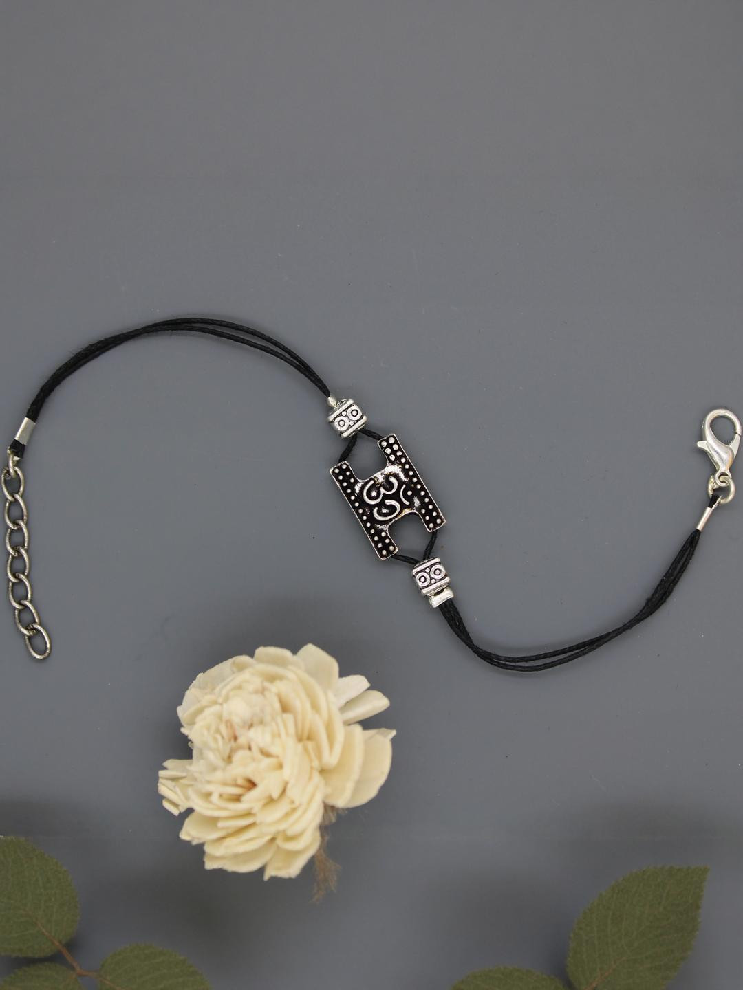 gurjari jewellers Unisex Kids Black Thread Oxidised Silver-Plated Adjustable Bracelet