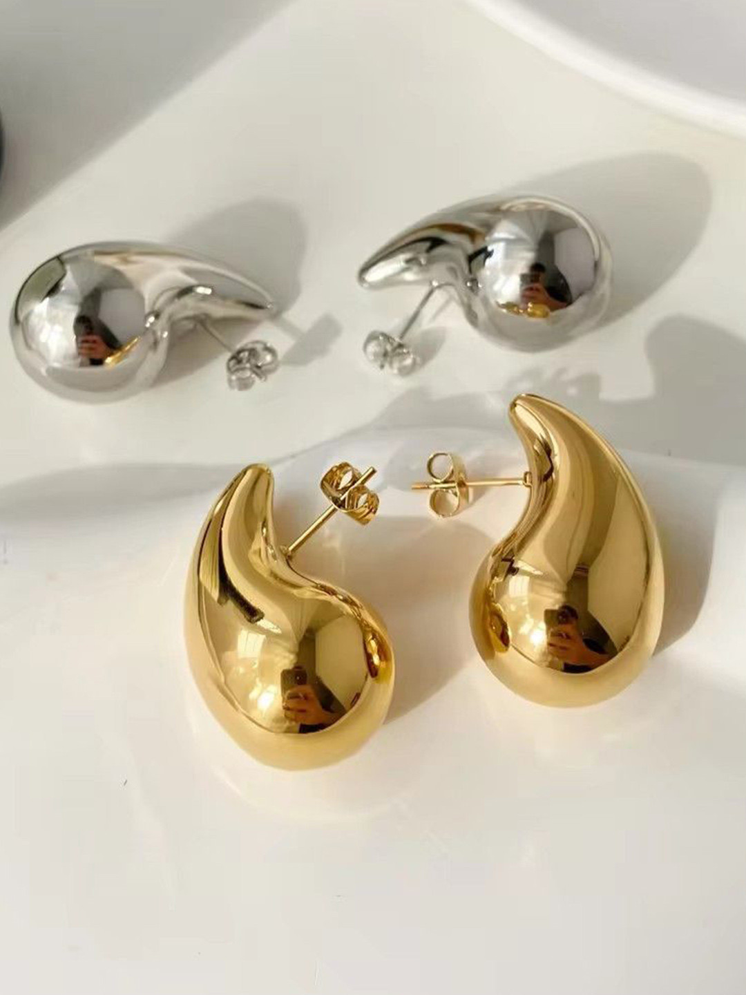 Celestria Set Of 2 Gold Plated & Silver Plated Water drop Shaped Studs