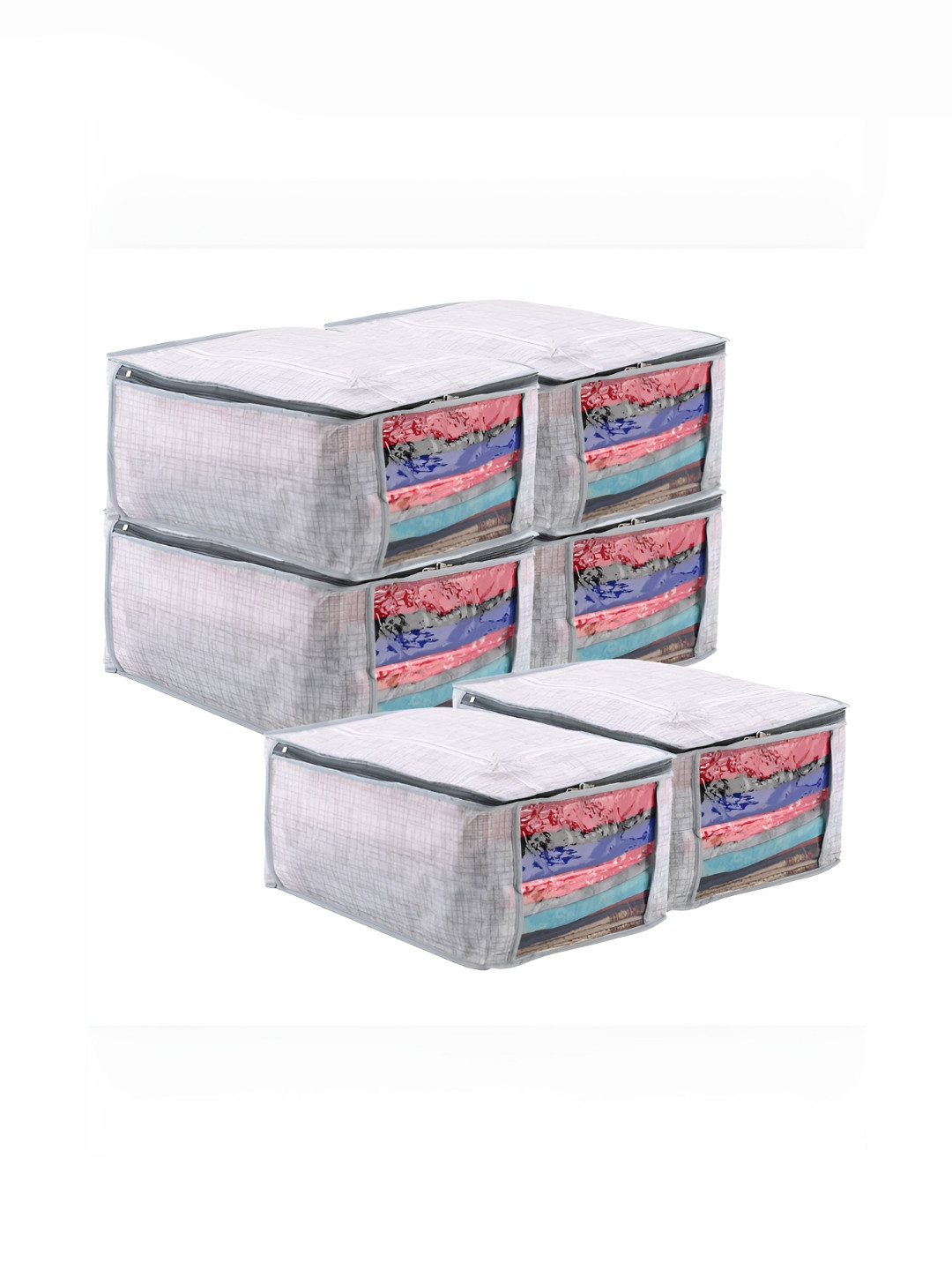 Aura Grey & Transparent 6 Pieces Bow Jute Printed Reusable Drawer Organisers