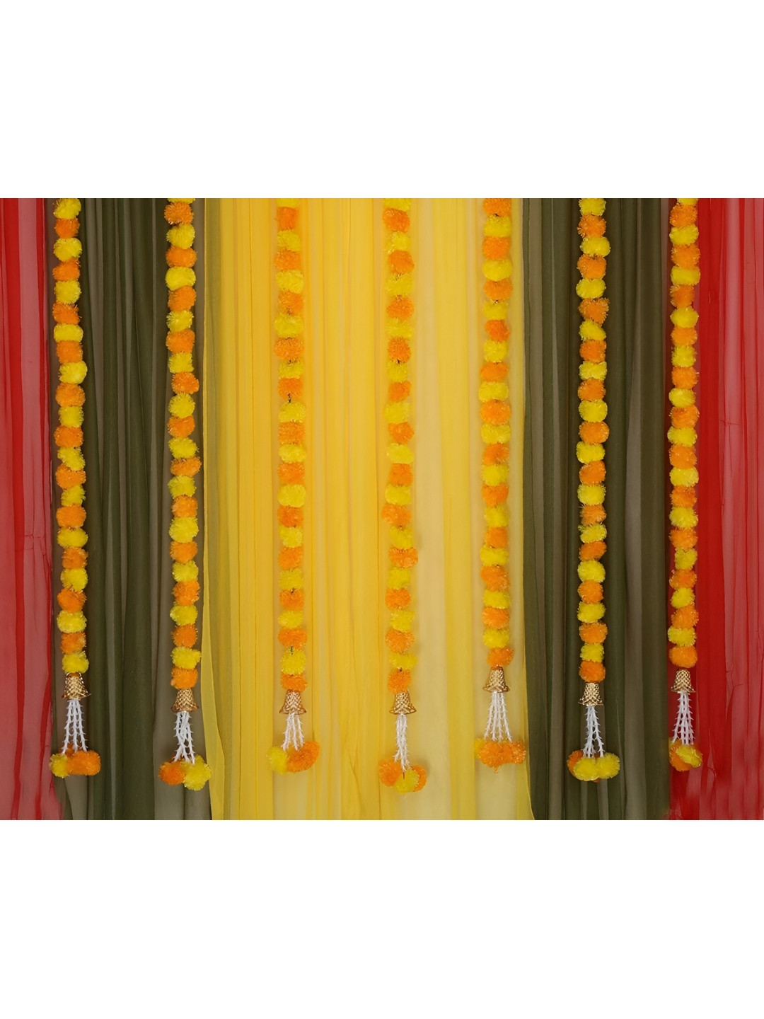 Sellplus 7 Pcs Yellow & Orange Genda With Tuberose Tassel Hanging