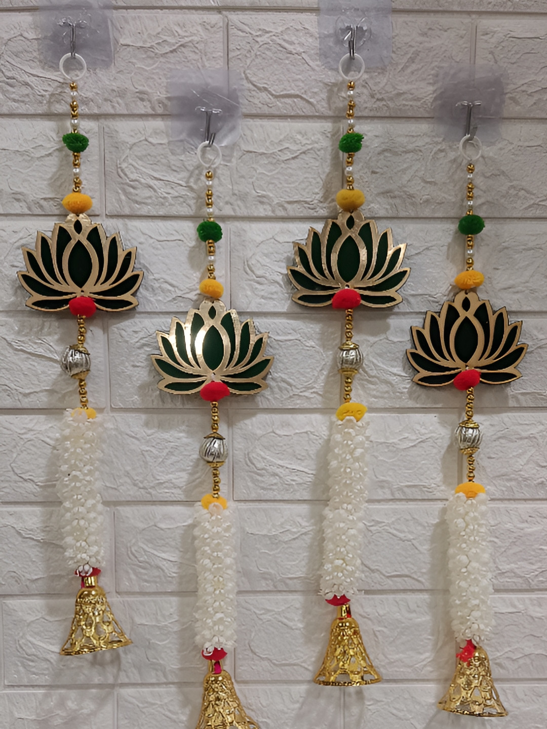 Sellplus 4 Pcs White & Green Mogra With Lotus Small Hanging
