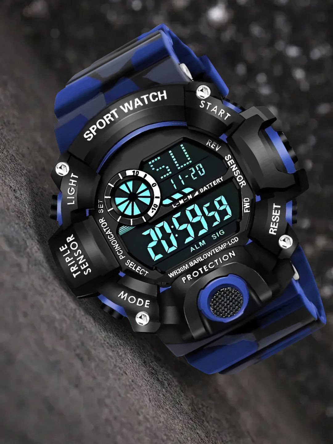 Hala Men Dial & Textured Straps Digital Watch Blue-G90-5