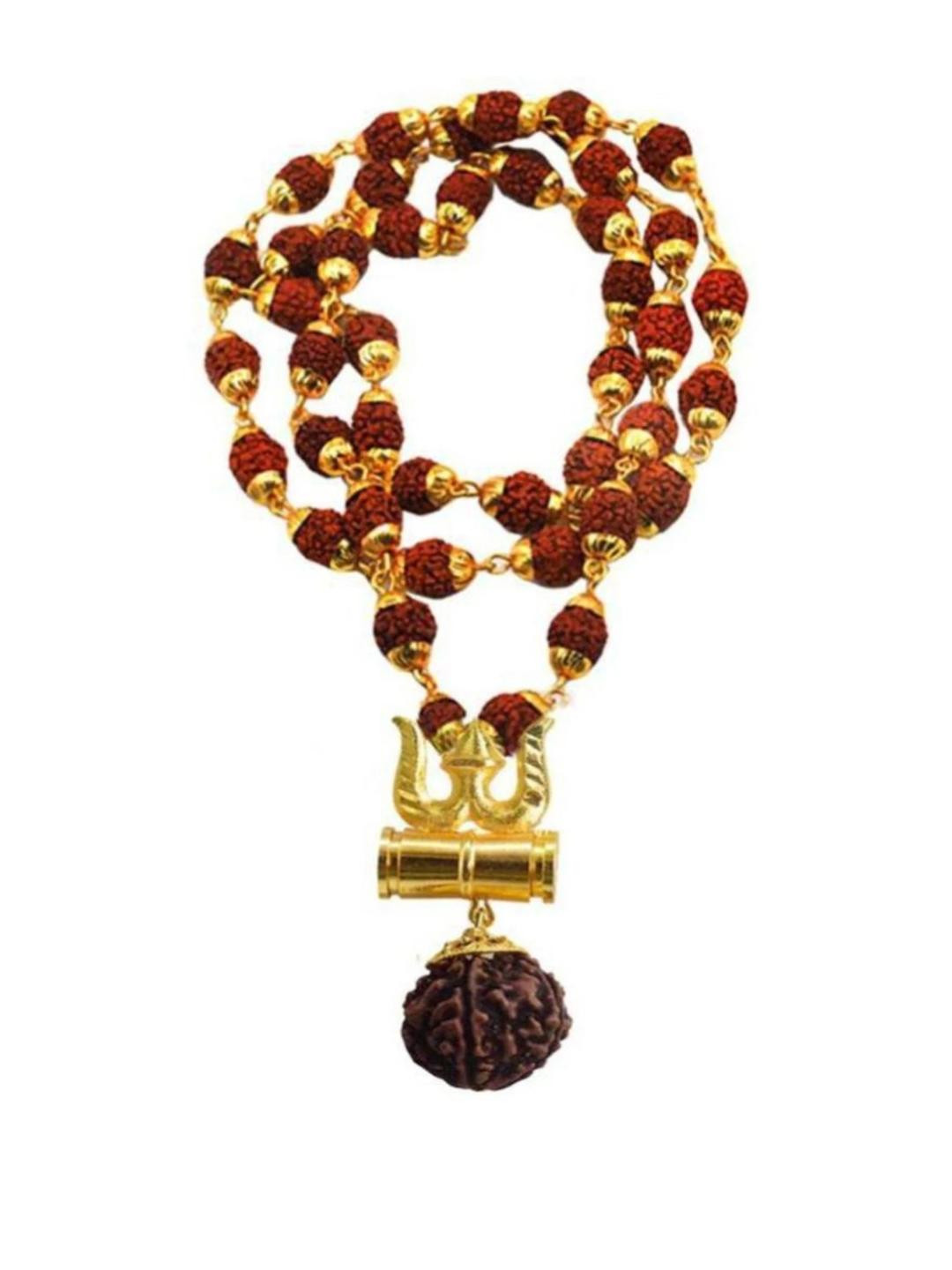 AURRA STORES Brown Gold-Plated Rudraksha Beaded BrassHandcrafted Ethnic Slip-On Body Chain