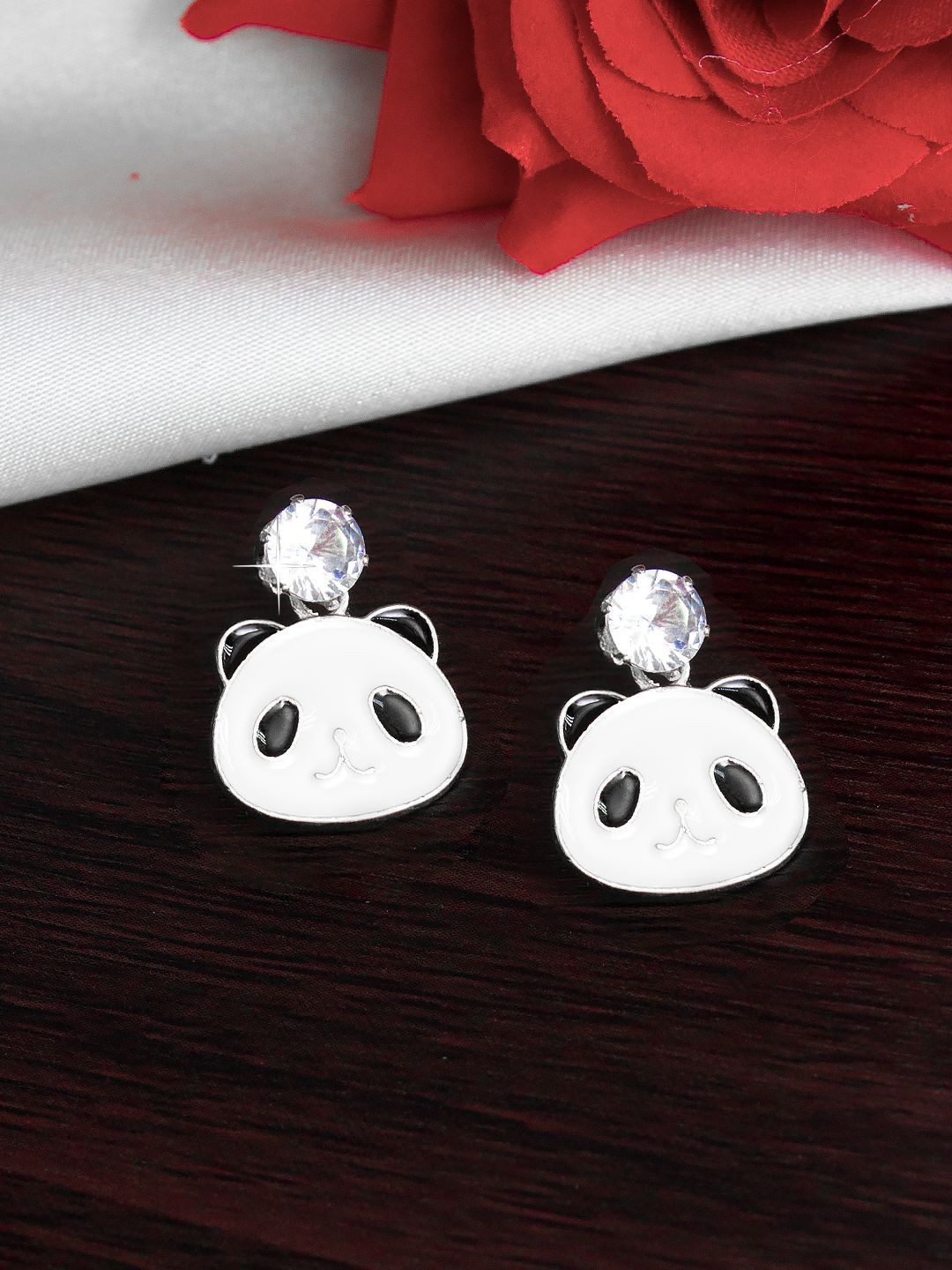 PRIVIU Gold-Plated American Diamond Studded Panda Studs