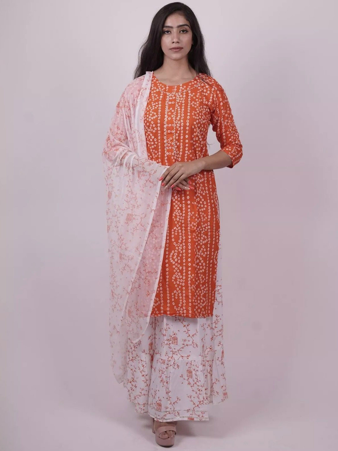 Rafinity Designer Women Bandhani Printed Kurta with Palazzo & Dupatta