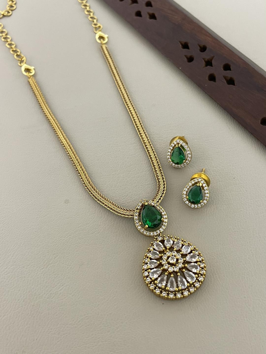 FIRST TOUCH Gold & Green Gemstone Necklace and Earring Set
