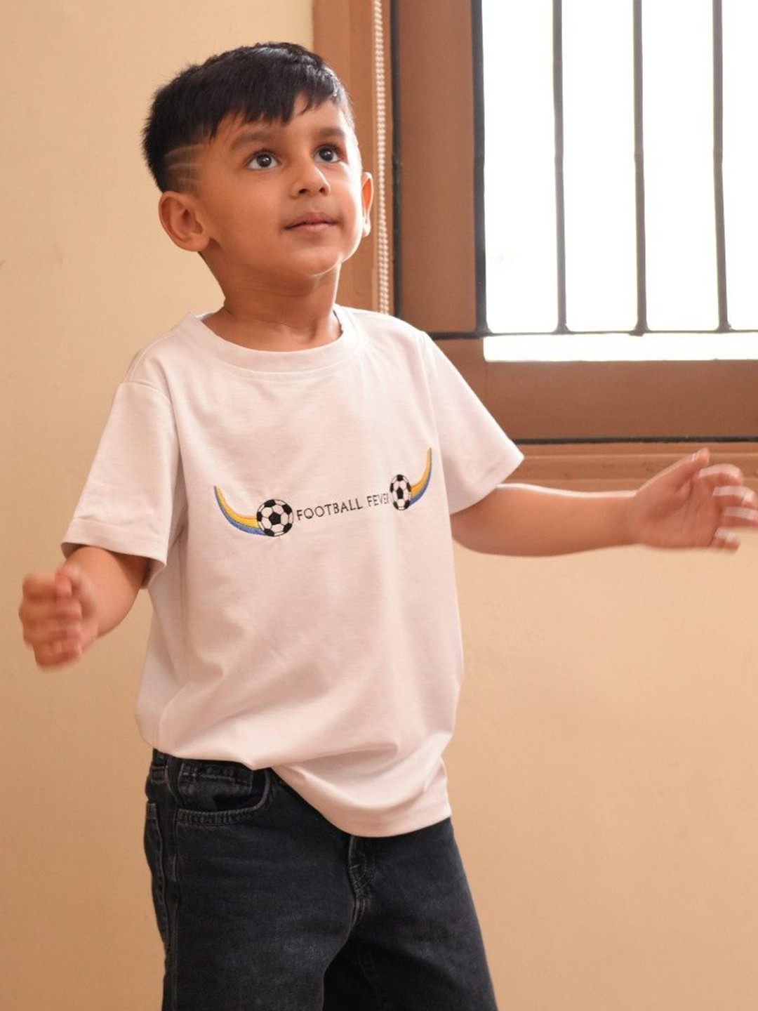 Funny Bones Clothings Boys Football Fever Themed Embriodered T Shirt