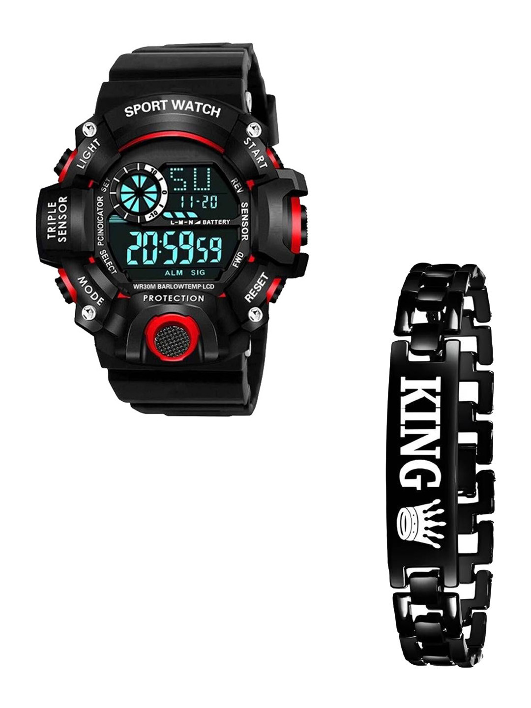 Hala Men Solid Round Sports Digital Watch Comes With Bracelet - SSA + King Bracelet
