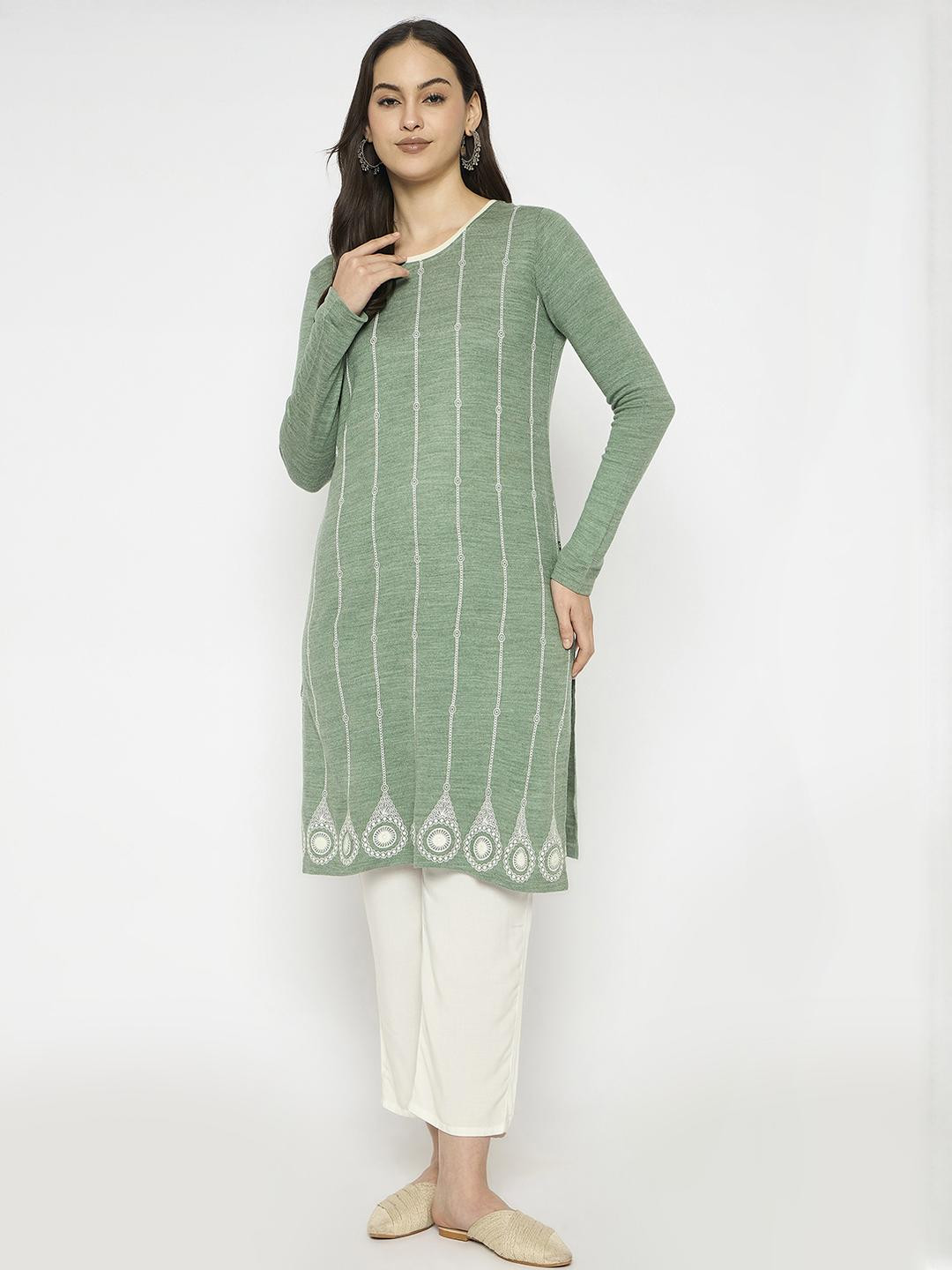 VIAZAA Floral Embroidered Thread Work Acrylic Thread Work Kurti