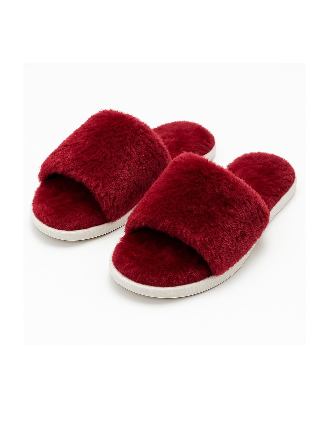 M 2 C Maroon Fur Flip Flops