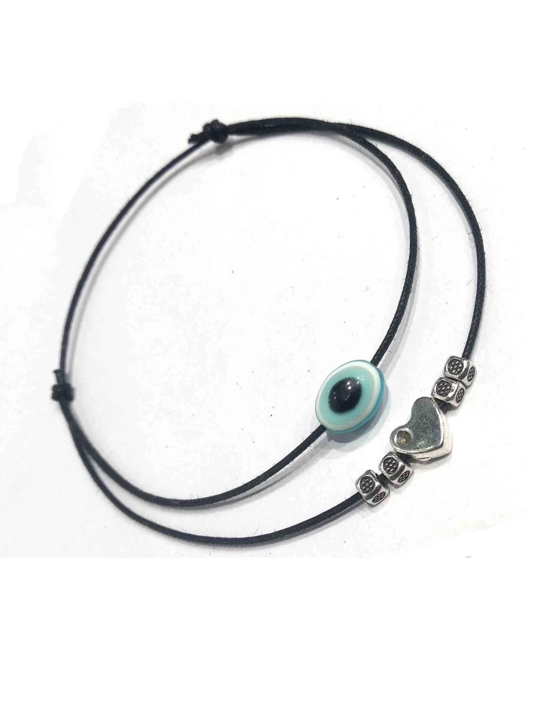 gurjari jewellers Women Black With Evil-Eye Silver-Plated Heart Shaped Anklet