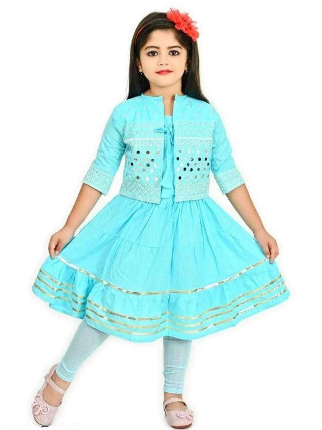 NFashion Girls Blue Embellished Kurta & Leggings Party Wear Clothing Set