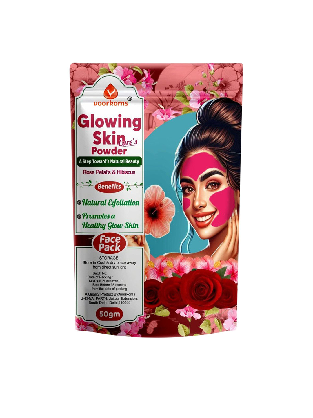 VOORKOMS Rose Petal's & Hibiscus Face Pack - 50 g
