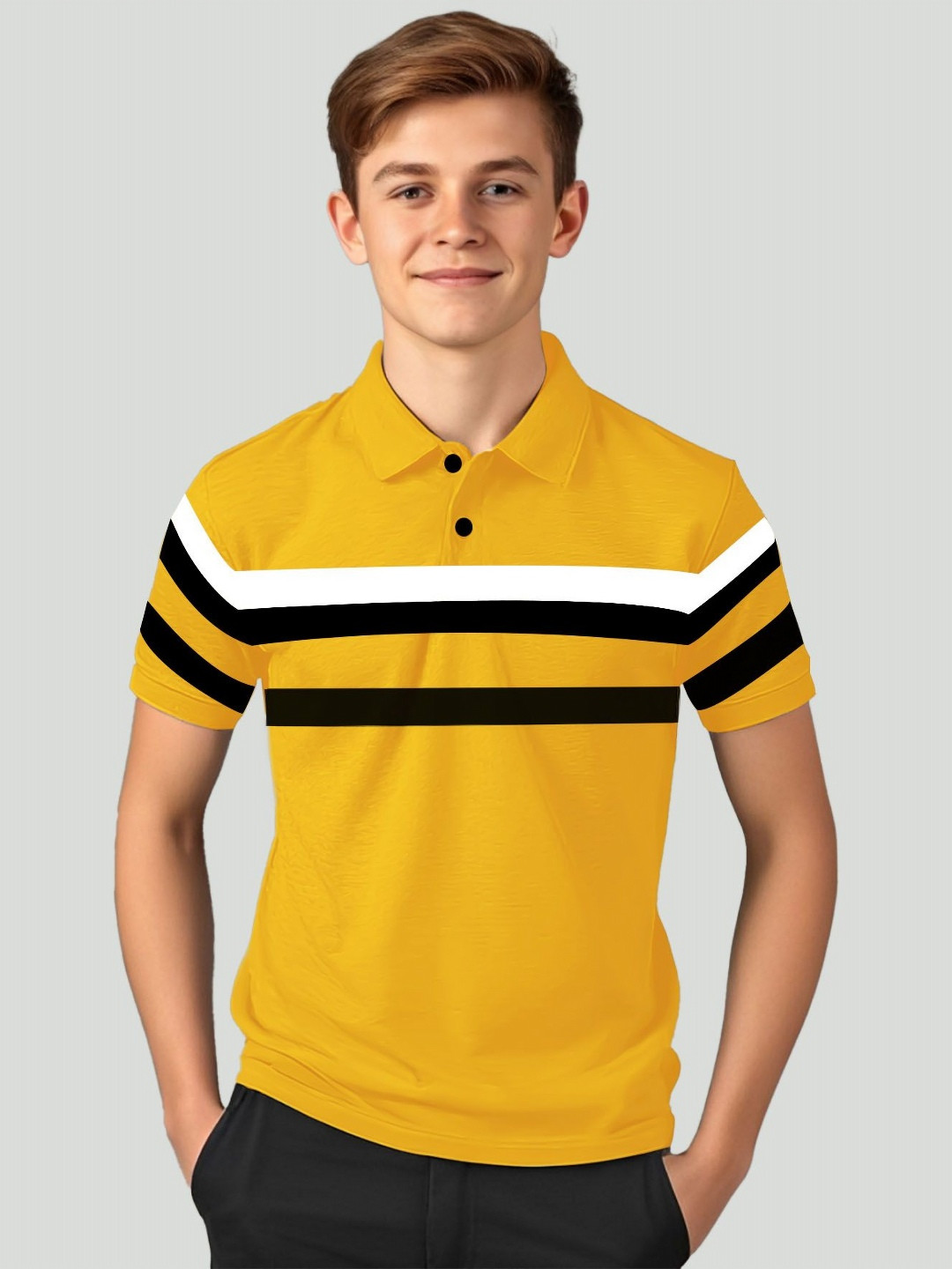 Kiddy Viddy Boys Striped Polo Collar Applique T-shirt