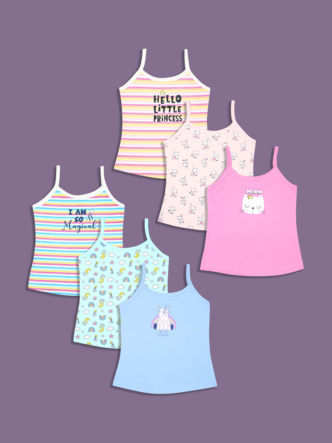 Revvo Junior Pack Of 6 Pure Cotton Camisoles
