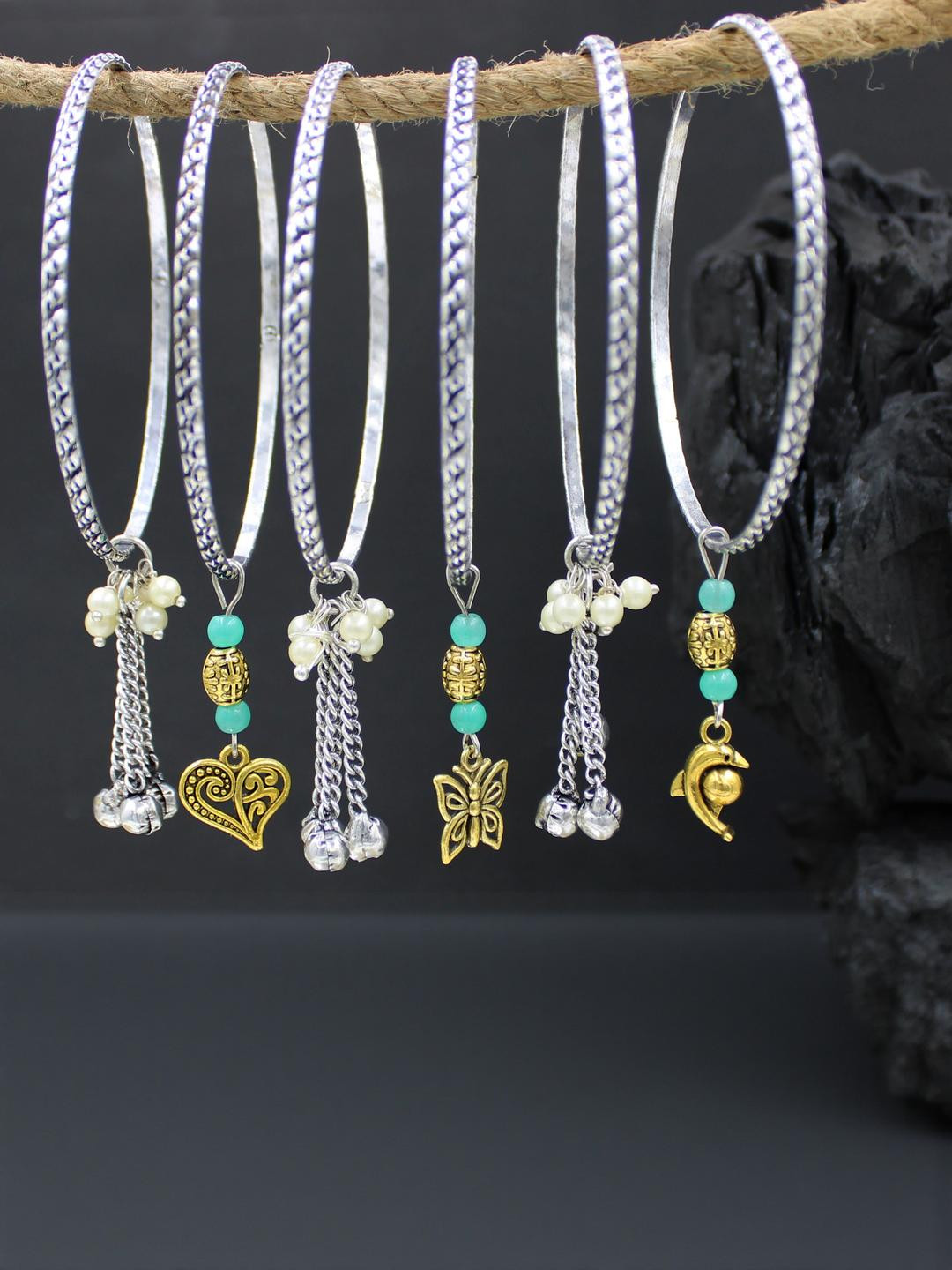 gurjari jewellers Set Of 6 Colurful Beads Gungru Bangle