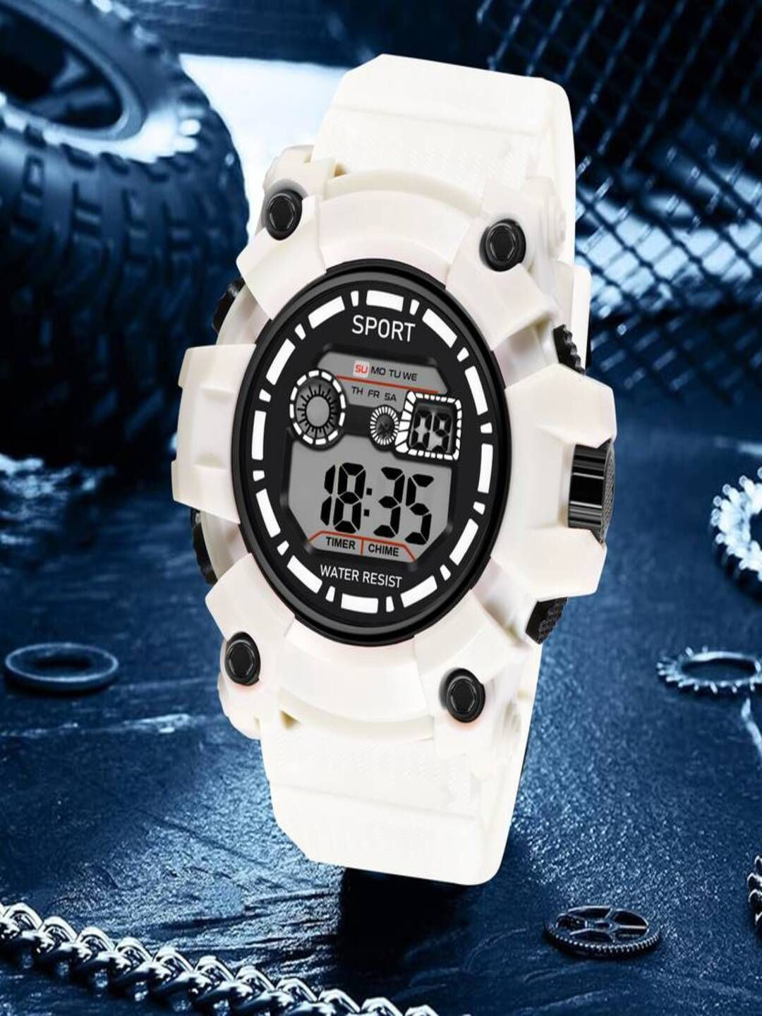 Hala Men Aluminium Dial & Bracelet Style Straps Digital Watch G80-Black-Ring-White-Band