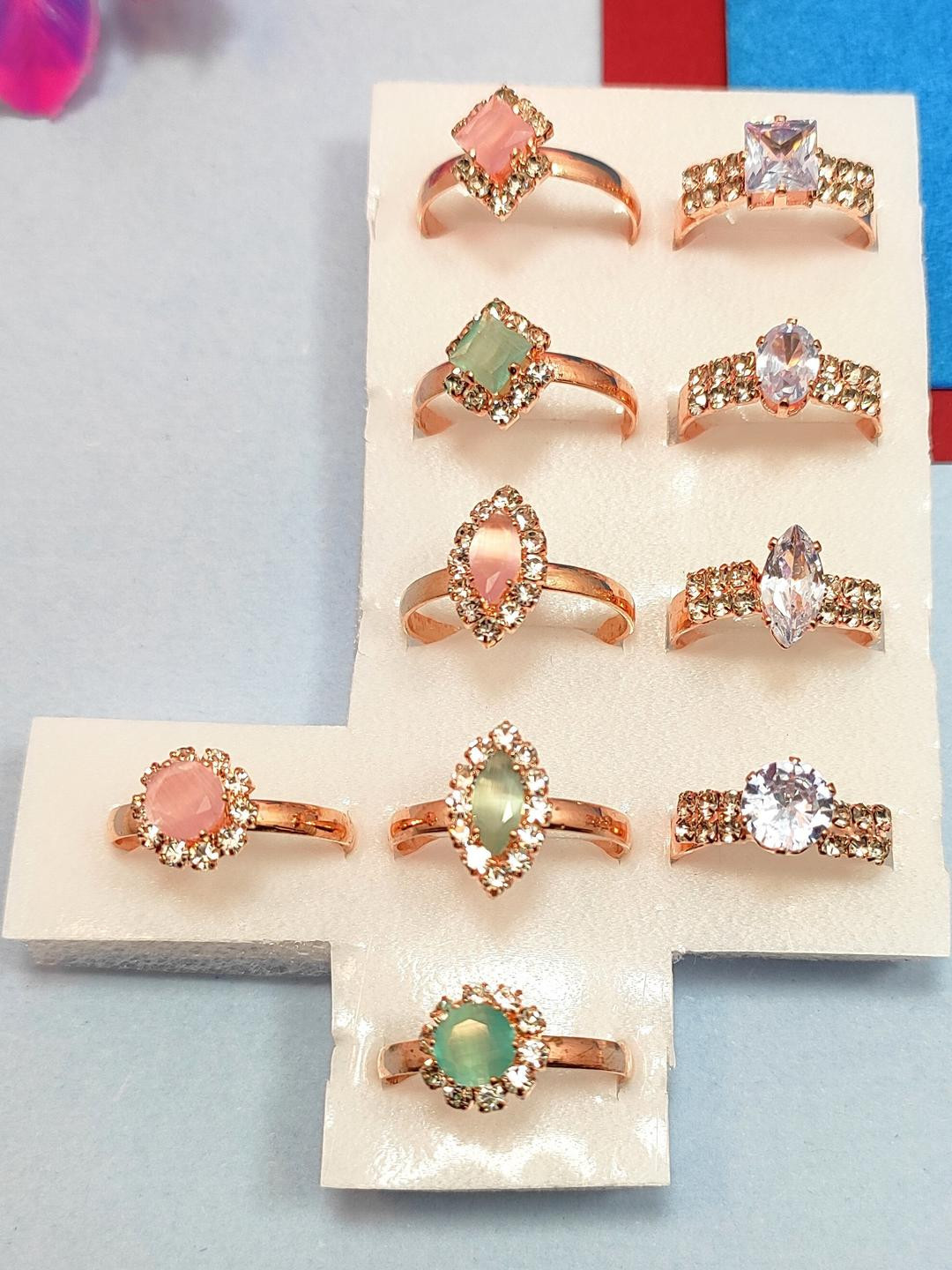 DIVYANSHI COLLECTION Women Gold & Silver Pack of 10 Plated Stackable Brass Ring Set