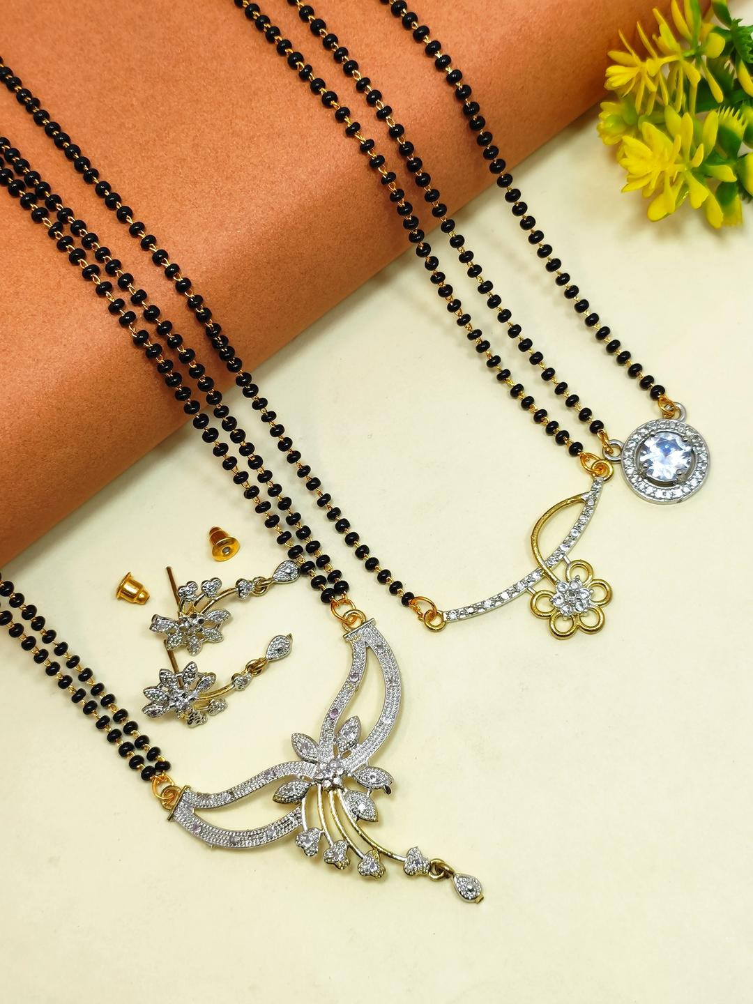 DIVYANSHI COLLECTION Women Set of 4 Gold plated Artificial Beads Mangalsutra & Earring Set
