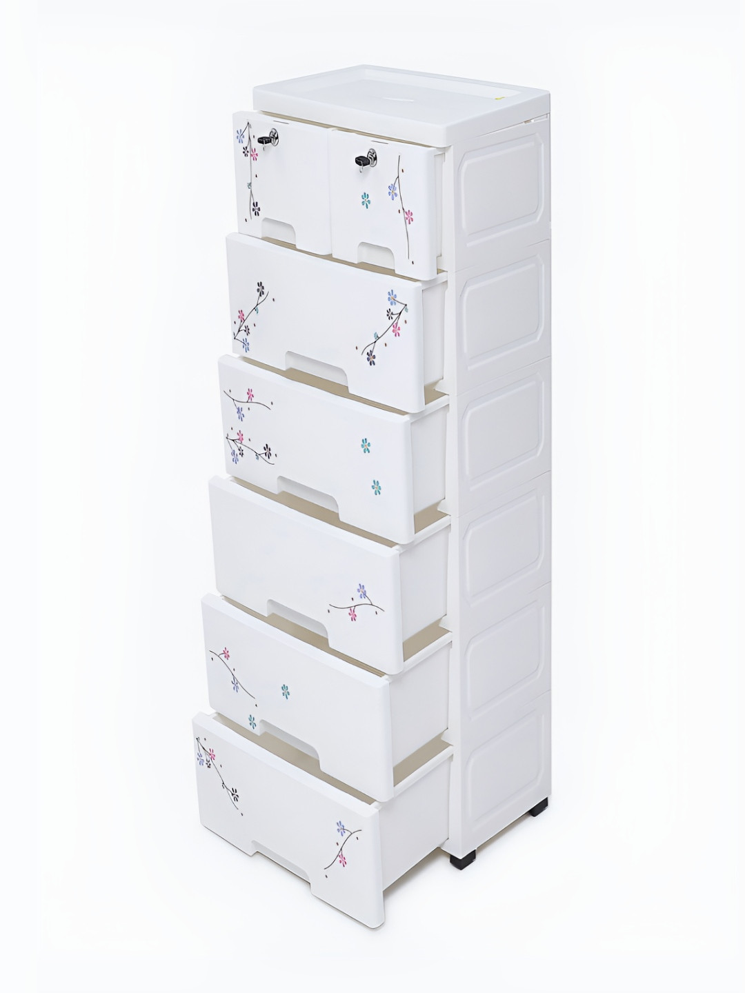 The Tickle Toe Kids White Printed Durable & Eco-Friendly 7-Drawer Storage Chest