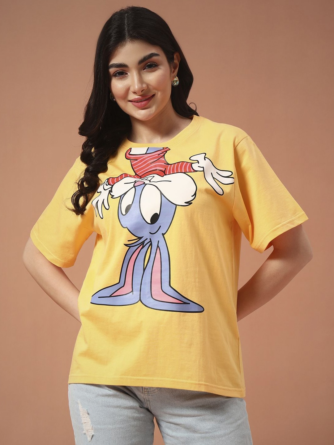 The Dry State Women Looney Tunes Graphic Printed Round Neck Cotton Relaxed Fit T-shirt