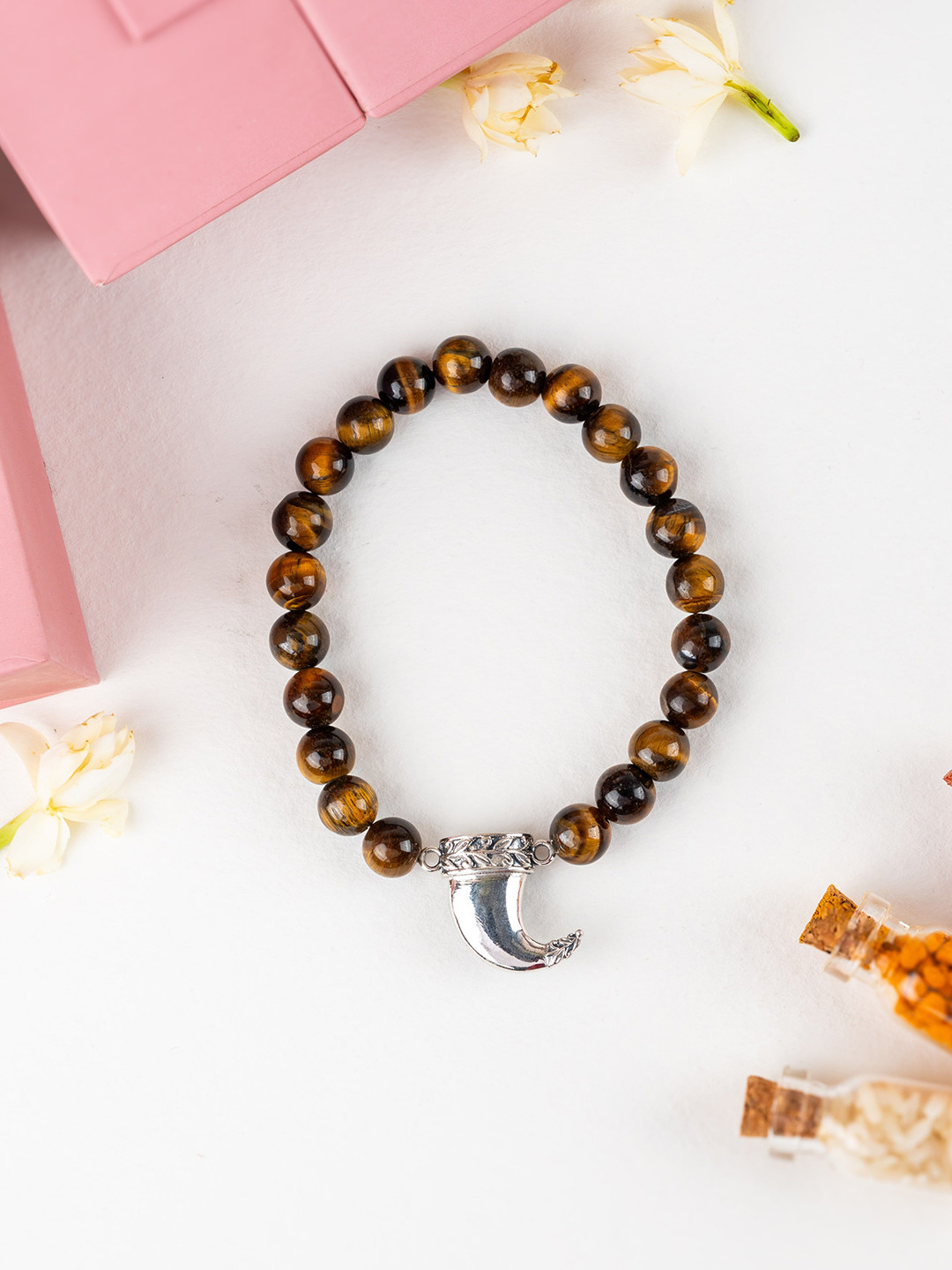 Kicky And Perky Men Sterling Silver Tigers Eye Bracelet