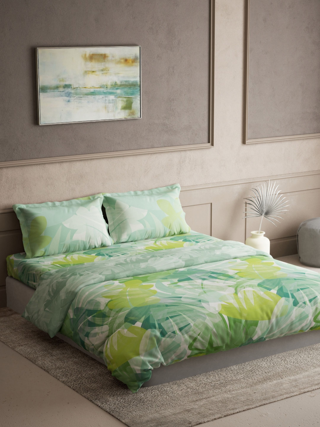 DDecor Green & Lime Green 4 Pieces Floral Cotton Double King Regular Bedding Set