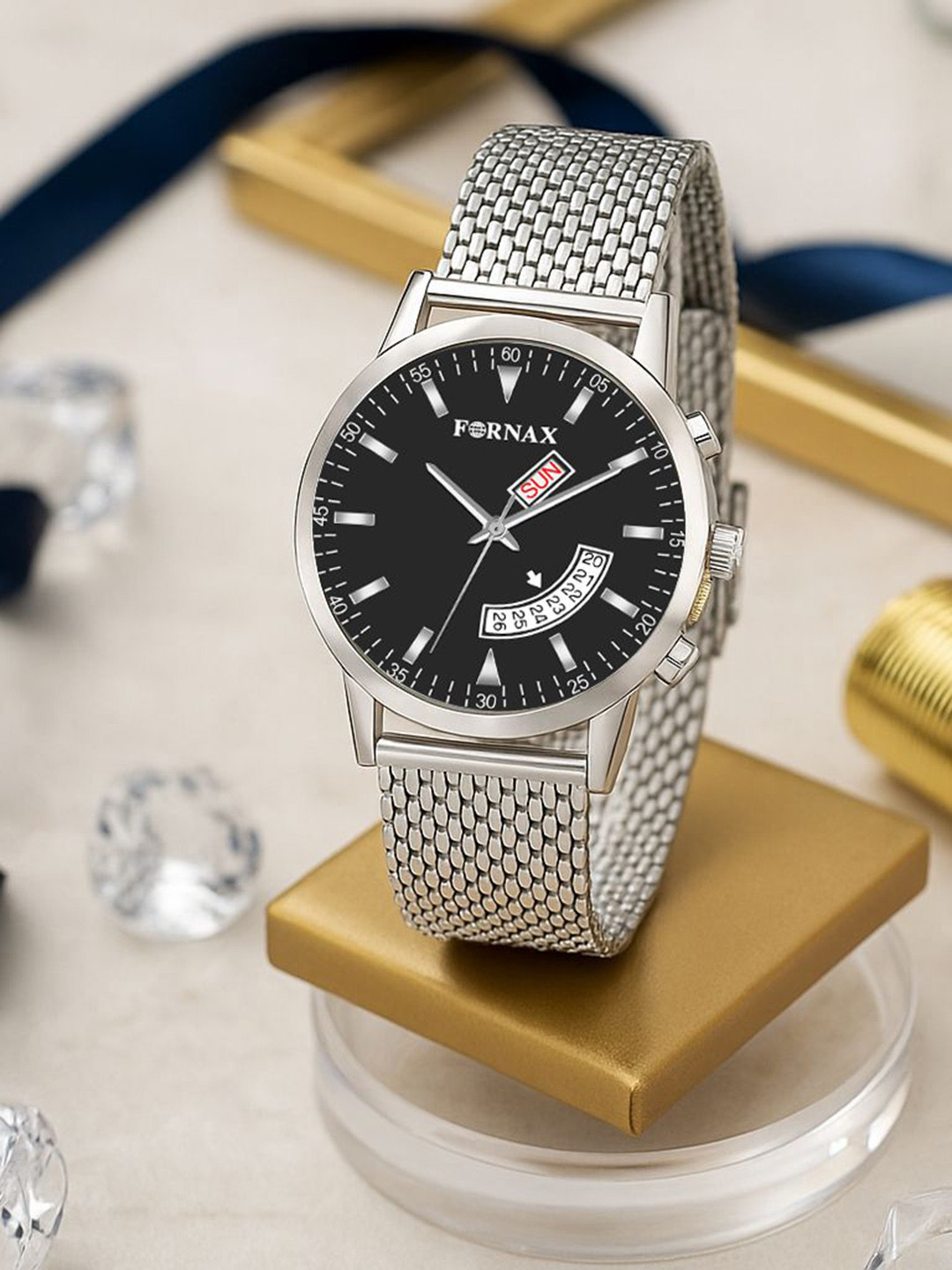 Fornax Men Date Aperture Bracelet Style Straps Analogue Watch fx28