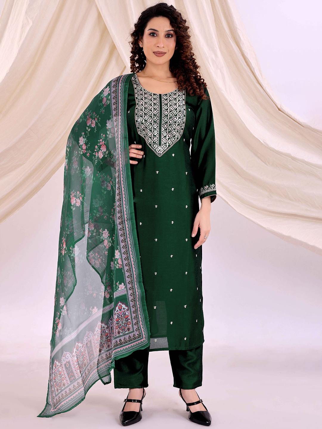 SHILL INTERNATIONAL Women Woven Design Embroidered Kurta with Trousers & Dupatta